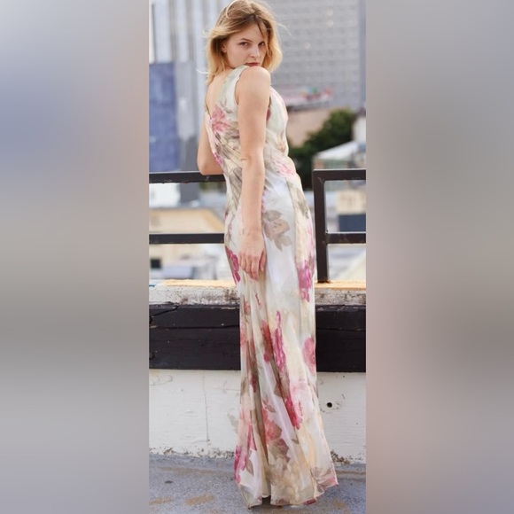 Vintage Jeffery & Dara Evening by Tom Barra Long Elegant Cream Floral Maxi Sz 16 - Picture 2 of 9